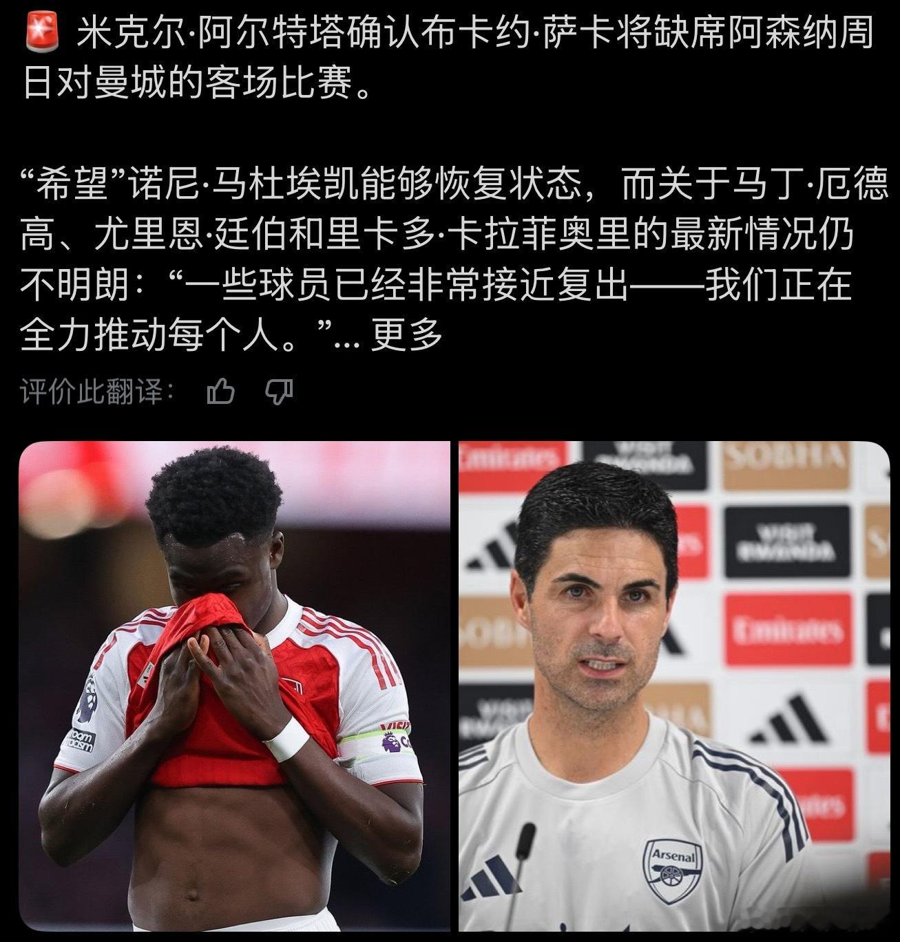 萨卡确定上不了了如果棍子情况不妙那可能就是小道曼名场面的时刻了阿森纳阿森纳