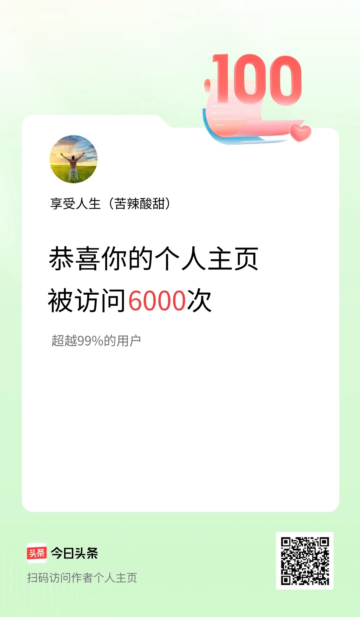 我的头条个人主页被访问6000次啦！