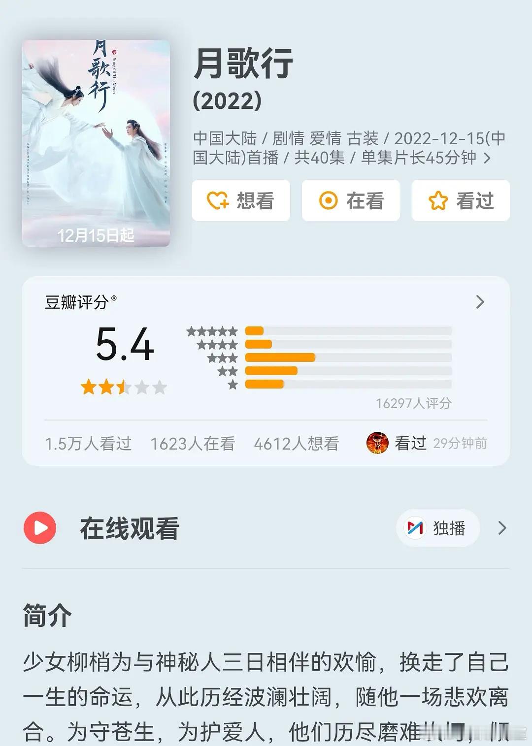 狐妖小红娘竹业篇和王权篇主编剧之前作品《月歌行》，评分5.4！恰好这两部原动漫都