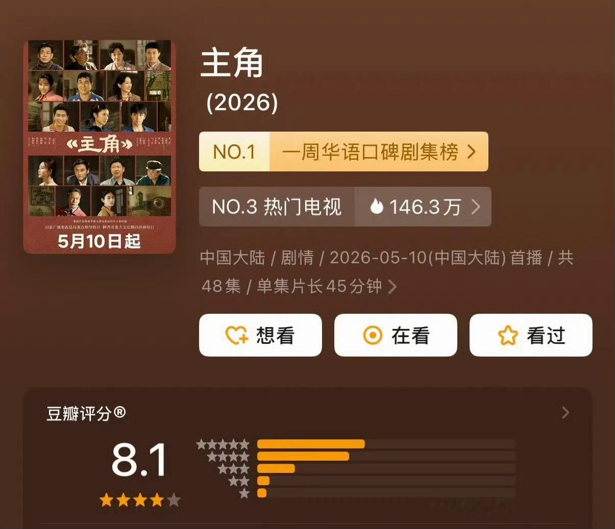 杨紫的《家业》7.4分，刘浩存的《主角》8.1 分，哪部高了？哪部低了？