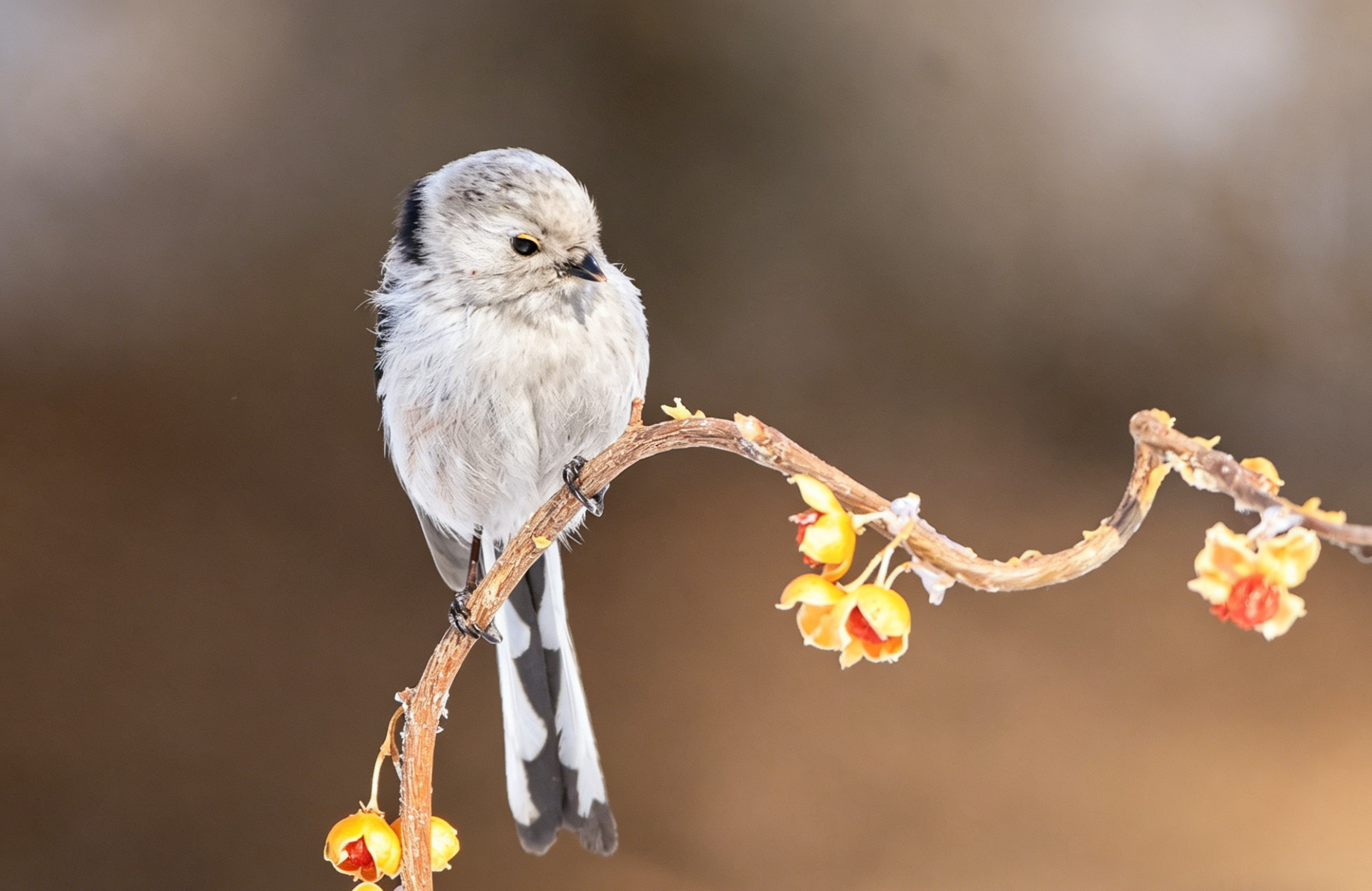 翻到以前拍的北长尾山雀（就是超萌的“肥啾”）！它圆滚滚的像个小毛球，稳稳站在挂满