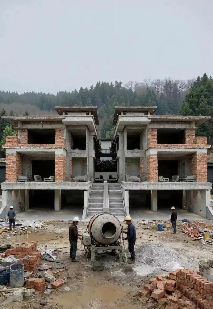 兄弟两个感情真好！不仅房子建在了一块，连车子都一模一样！