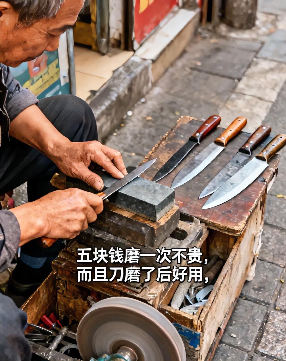 五块钱磨一次不贵，而且刀磨了后好用[赞]//@寂寞追风旅行记:磨刀技术挺厉害呢?
