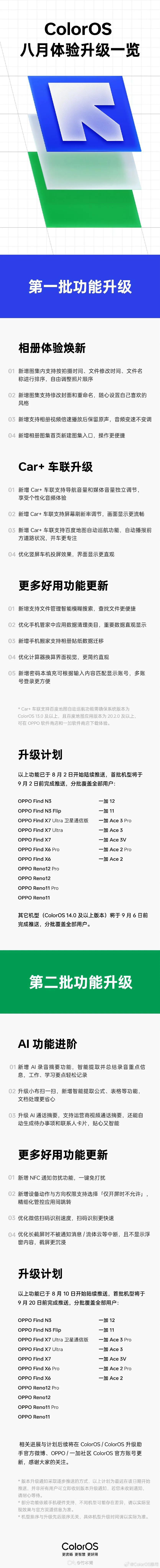 一张图看懂OPPO ColorOS八月份升级亮点，首批更新机型还是挺多的[机智]