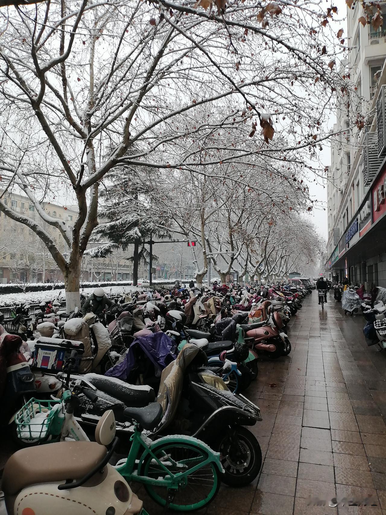 冬日生活打卡季地铁口的电动车可真多呀！看这雪越来越大，出门工作的人需要把电动车停