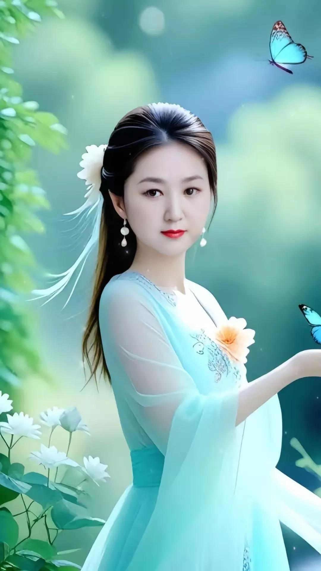 仙气飘飘的汉服少女，置身于梦幻花园中。🌸🦋华丽古风美女
