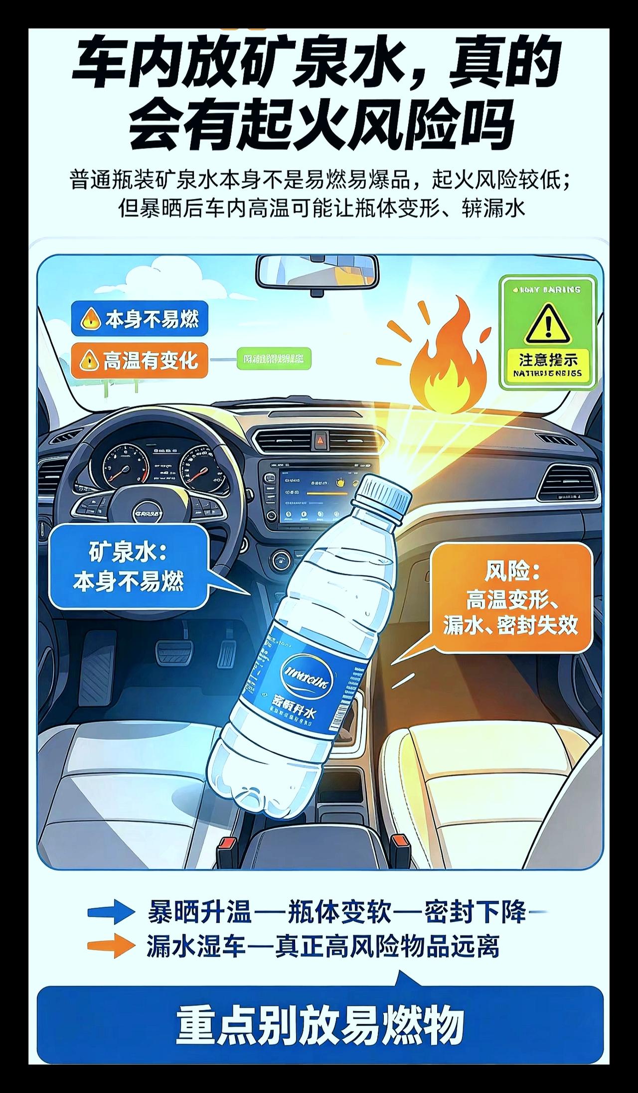 车内放矿泉水真的会有起火风险吗