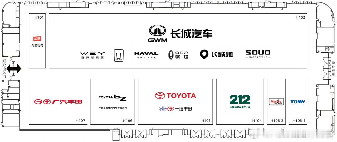 成都车展的展位图来了，下周五开始，各场馆流量分布还挺平均的，没有出现新势力挤在一