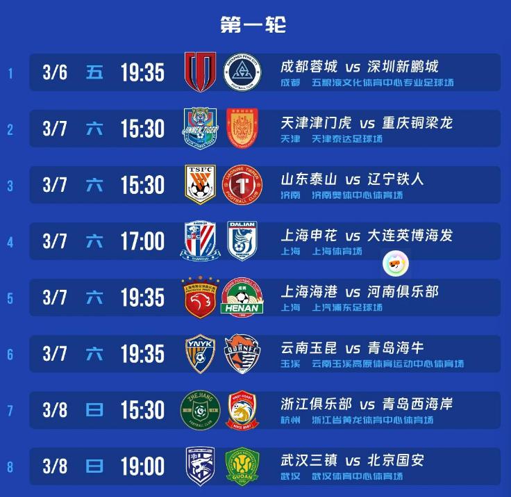 2026中超联赛第一轮比赛将在今天全面开启，最先进行的揭幕战将是成都蓉城主场踢深