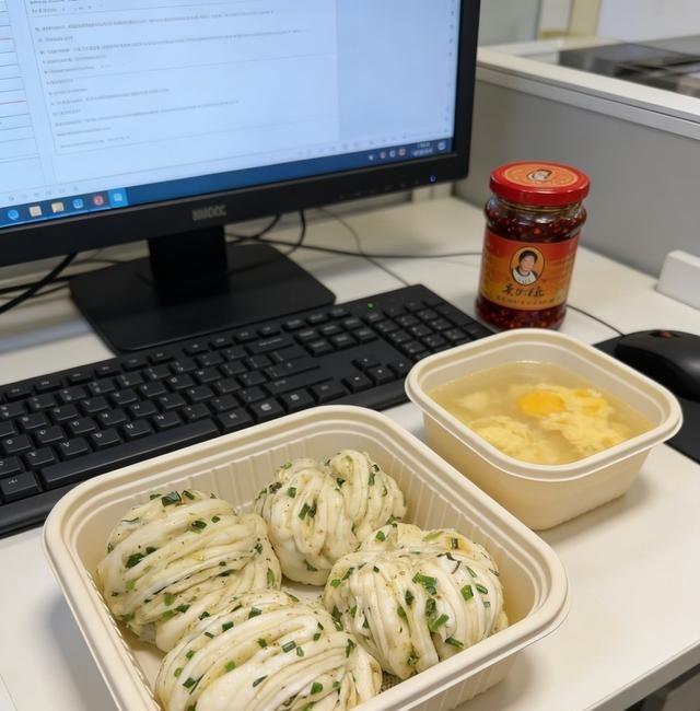 1块钱鸡蛋汤配4个自带花卷，食堂大姐非要帮我热，太暖了。

邢台花卷确实香，一顿