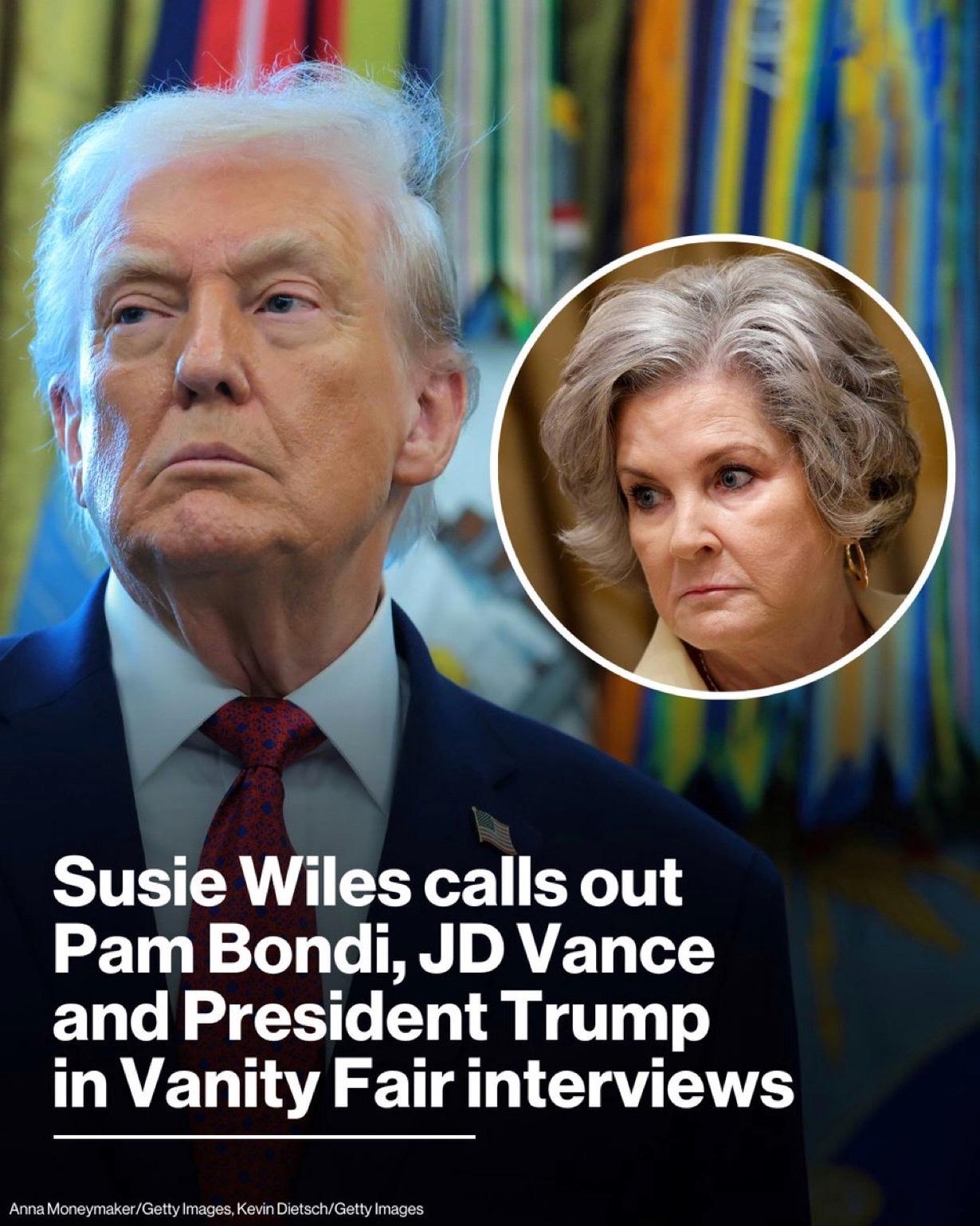 特朗普的幕僚长苏西.怀尔斯接受（名利场》杂志采访时说川普有酗酒者人格，万斯是个阴