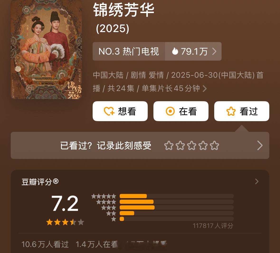 杨紫新剧锦绣芳华豆瓣开分7.2分，你觉得高了还是低了呢？[思考] ​​​