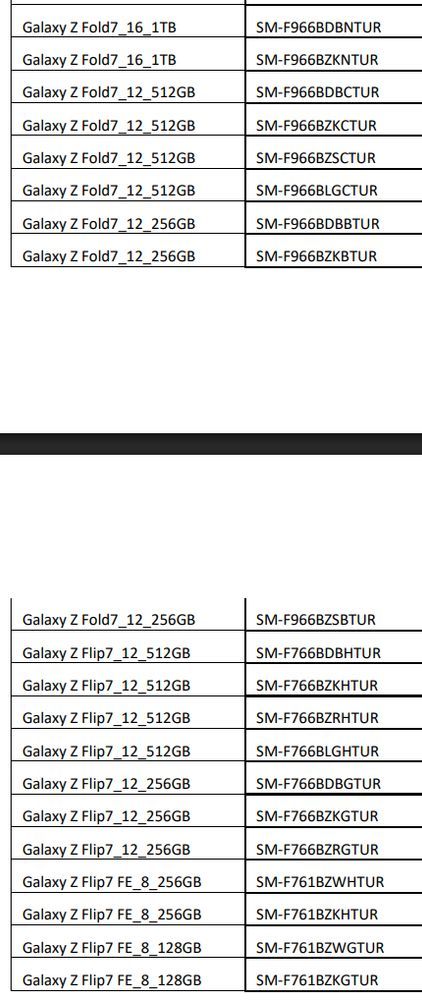 Galaxy Z Fold7 和 Flip7 内存和储存已泄露 ​​​