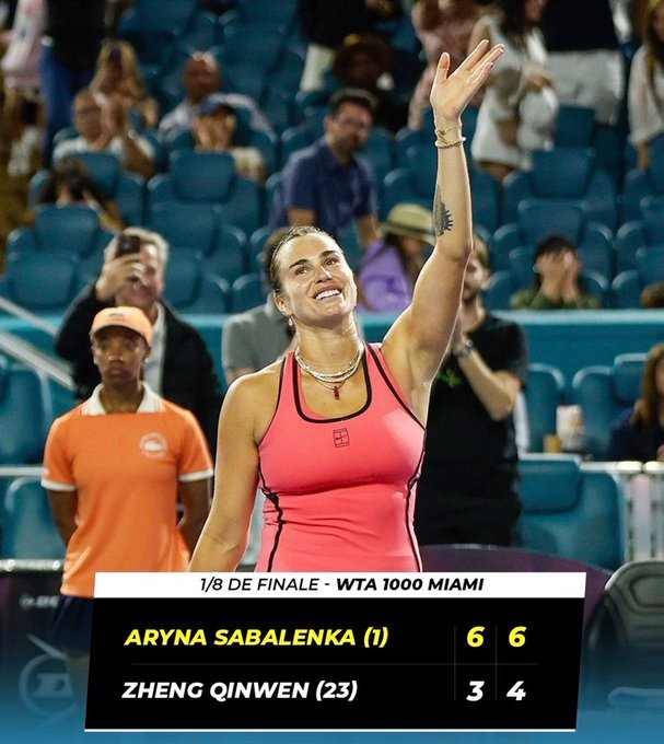 郑钦文0比2萨巴伦卡郑钦文无缘迈阿密赛八强 迈阿密赛，郑钦文3-6/4-6不敌世