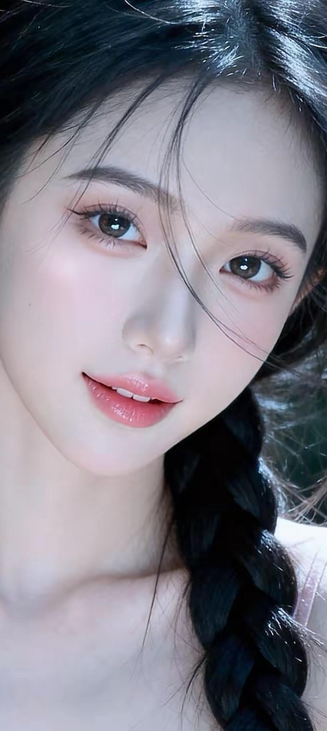温柔甜美的少女，黑发编辫，微笑动人