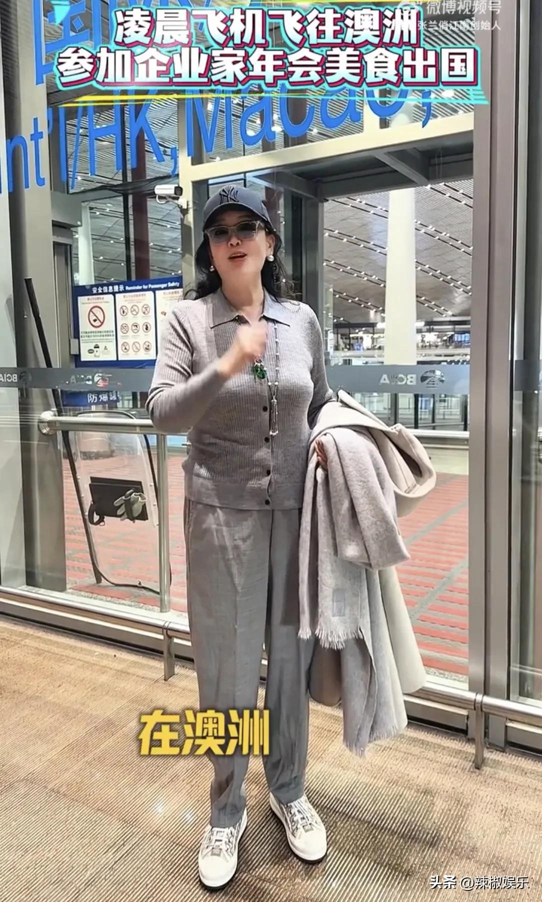 张兰穿着厚衣服凌晨现身机场，原来她要去澳洲参加企业家年会，那边都要到冬季了。网友