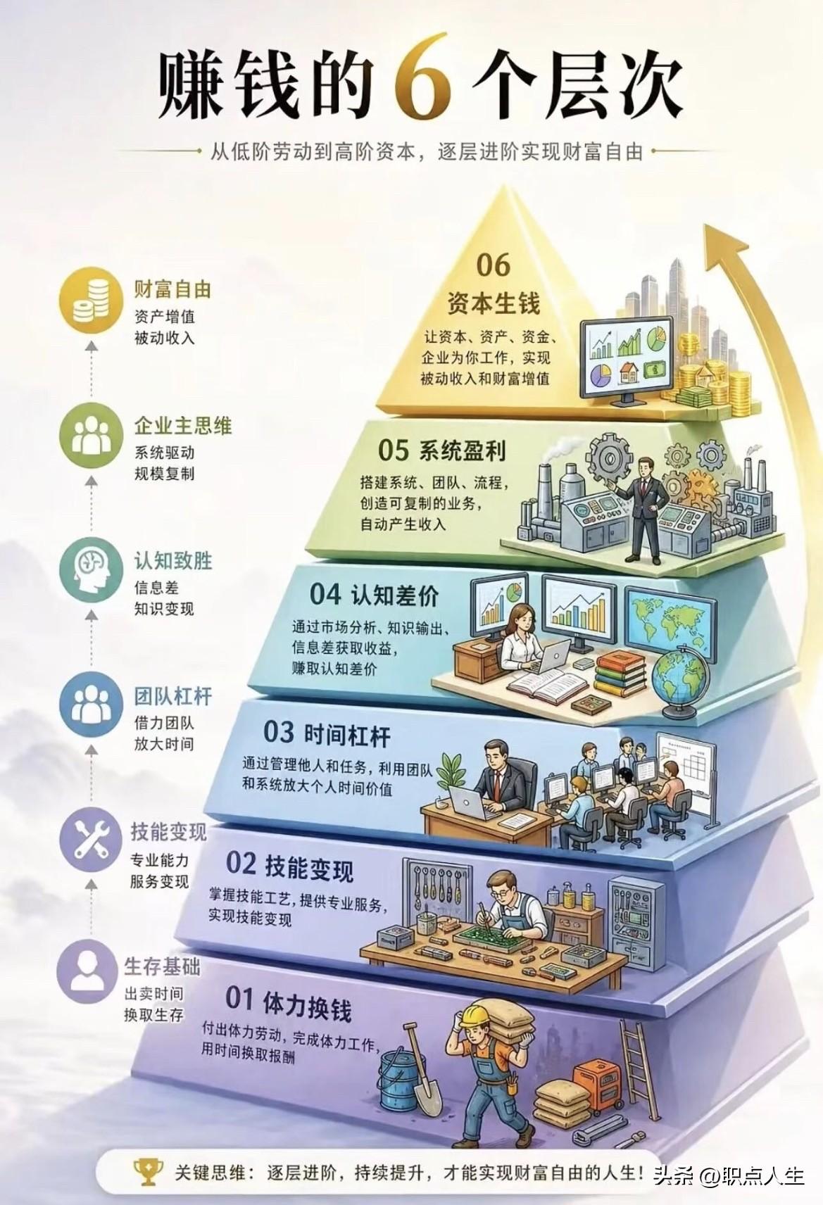 赚钱的6个层次。看看你看哪儿？