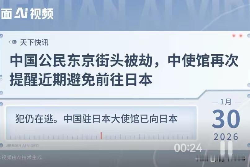 不好消息，中国公民东京街头被劫！
        据日本媒体报道，1月29日晚，