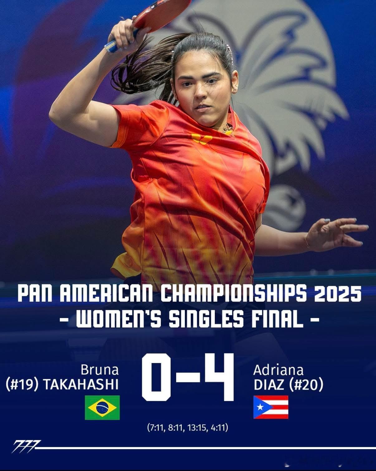 2025泛美洲锦标赛🇵🇷阿德里安娜·迪亚兹4-0高桥·布鲁娜🇧🇷获得女单
