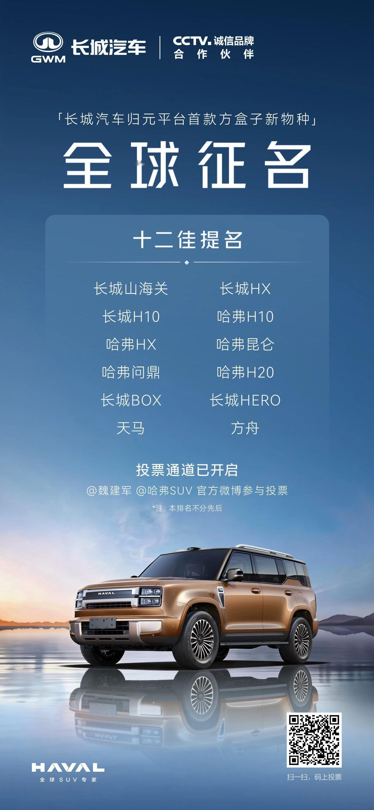 哈弗全新方盒子车型官宣，或命名为H10或HX，公开征名如图三，你觉得哪个名字合适