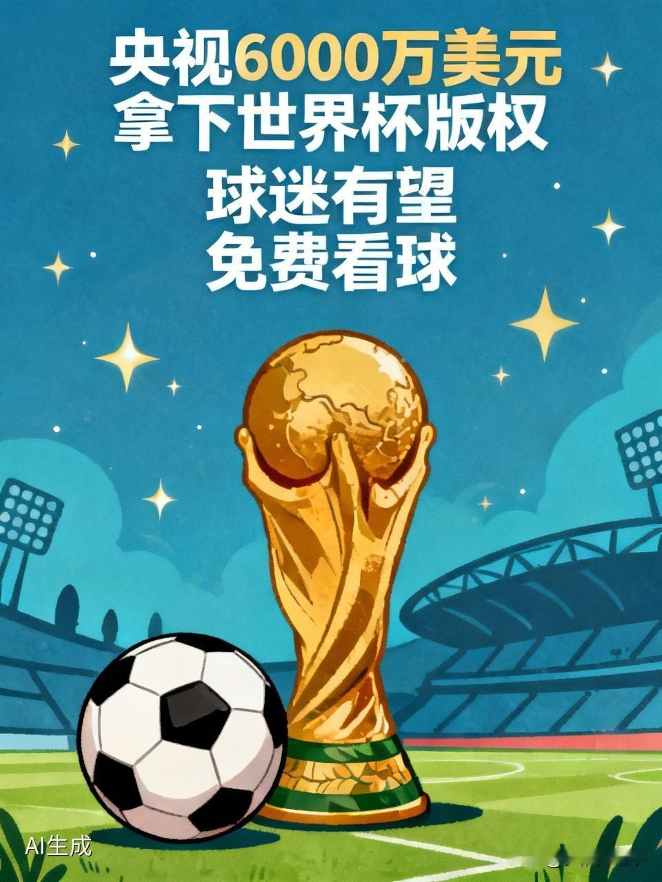 央视拿下世界杯版权，6000万美元值不值？

刚刚看到消息，央视以6000万美元
