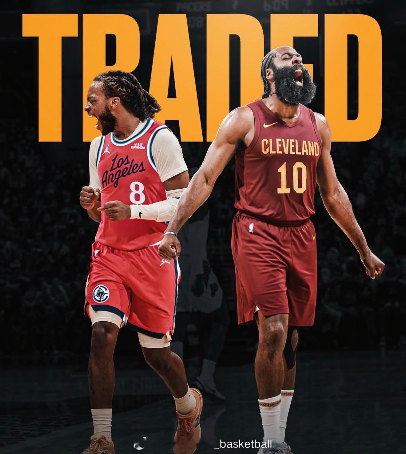 哈登和加兰互换东家，骑士这阵容在东部立刻变得鹤立鸡群了哈登加盟骑士