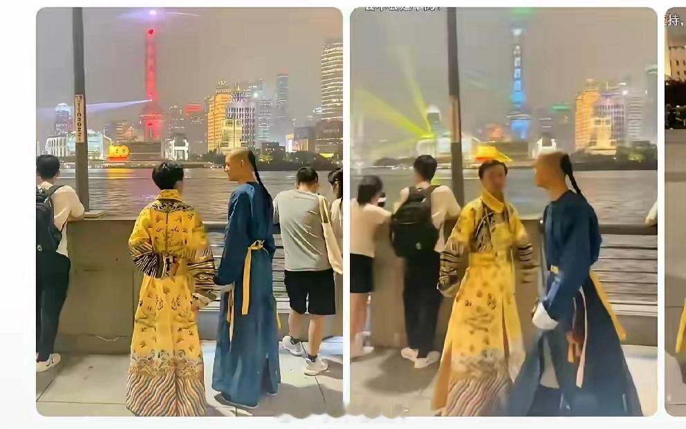 上海外滩，几位外地游客。