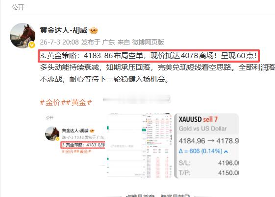 7月3日复盘总结：微博布局4战2连胜。战绩如下呈现10点！第一弹：黄金4173-