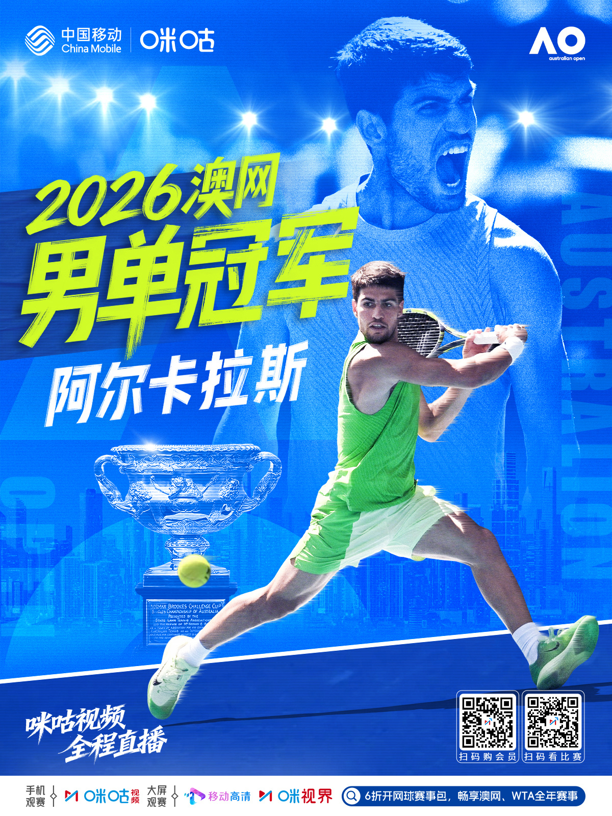 🏆2026澳网男单冠军⛰️ 翻过山峰 成就自己🎾 阿尔卡拉斯3:1斩获澳网男
