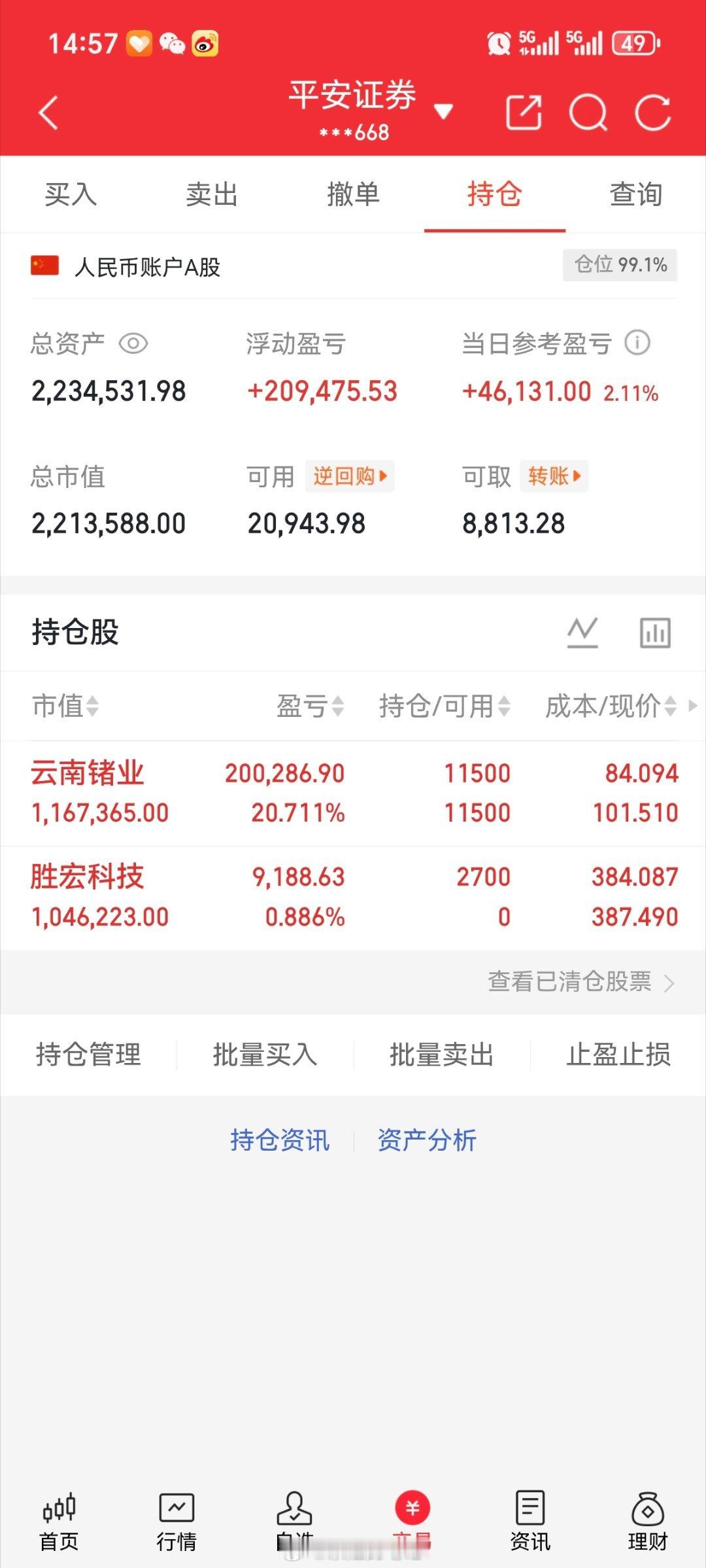 本金（200w）实盘更新（3天）新仓，胜宏科技300476持t，云南锗业0024