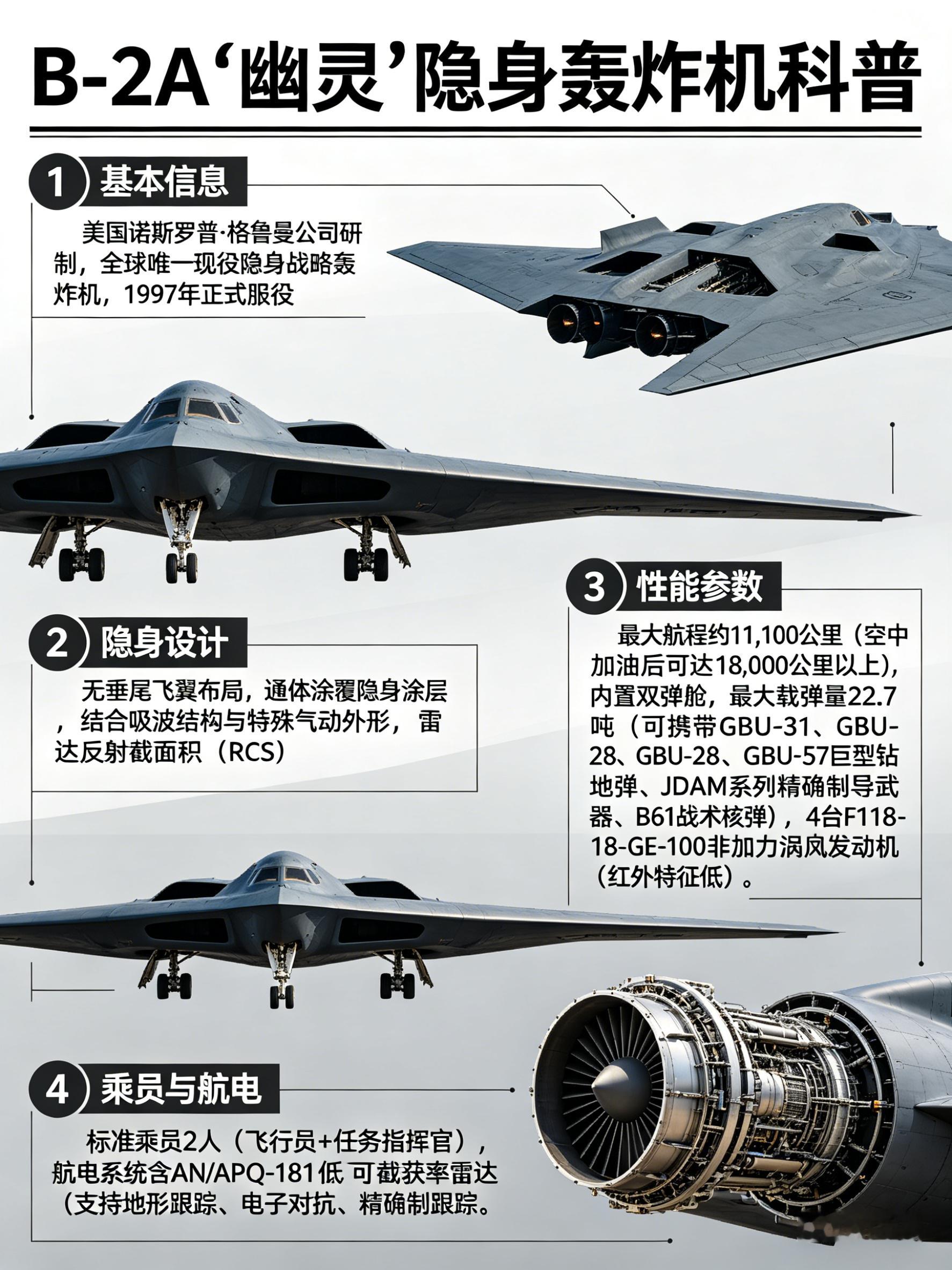 军事ai新视野 B-2A “幽灵” 隐身轰炸机B-2A“幽灵”隐身轰炸机是美国诺