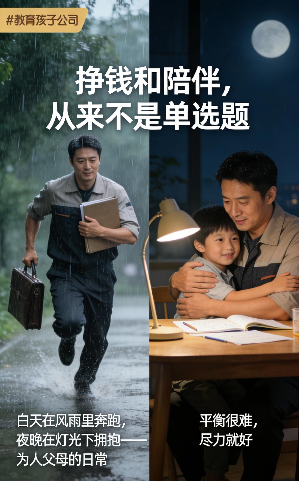 挣钱和陪伴，从来不是单选题。

我们低头谋生，是为给孩子更好的生活；我们抽身陪伴