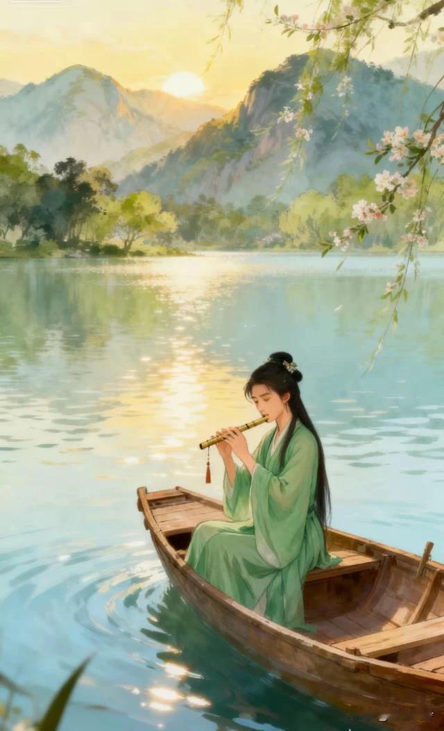 湖光山色景色美，
风送花香扑面来。
闲坐船头歌一曲，
高山流水待贤才。