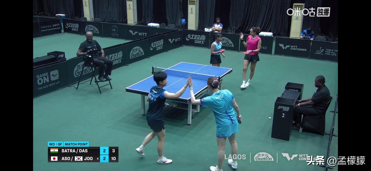 2026WTT拉各斯常规挑战赛女双1/4决赛:
笹尾明日香/朱芊曦3比2巴特拉/