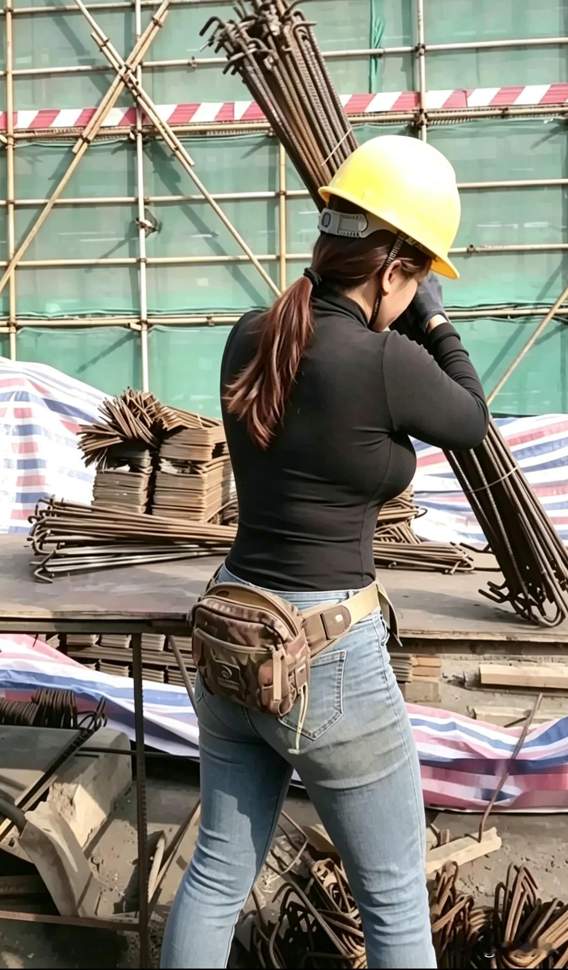 工地上干活哪有容易二字，看着这位女工友扛着一捆钢筋，心里挺有感触。
咱们在外谋生