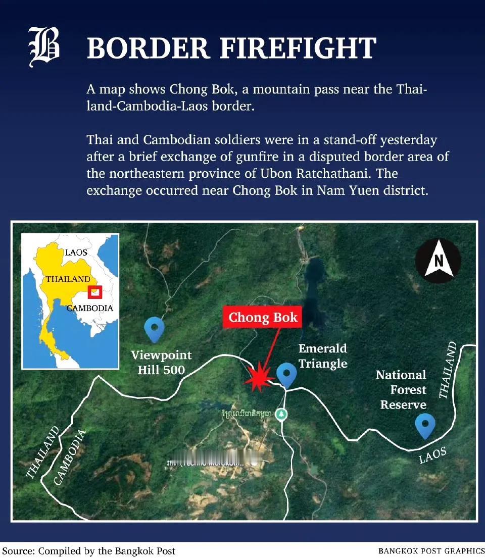 根据美联社报道，泰国军队和柬埔寨士兵当天在有争议的边境地区发生了短暂交火。目前双