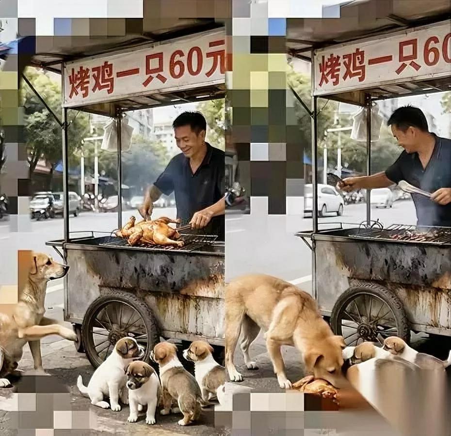 狗妈妈竟会作揖讨食？

四只奶狗饿到发抖的模样，让它顾不上被驱赶的恐惧，硬撑着前