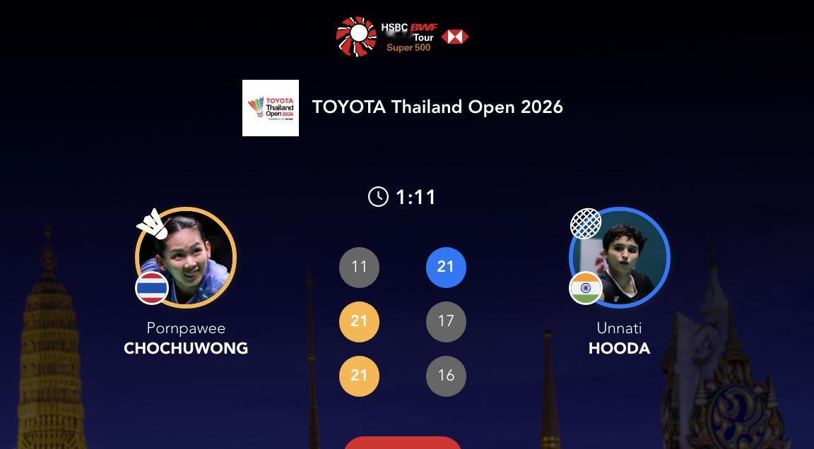 李美妙🇹🇭 11-21、21-17、21-16 🇮🇳胡达2026年泰国羽