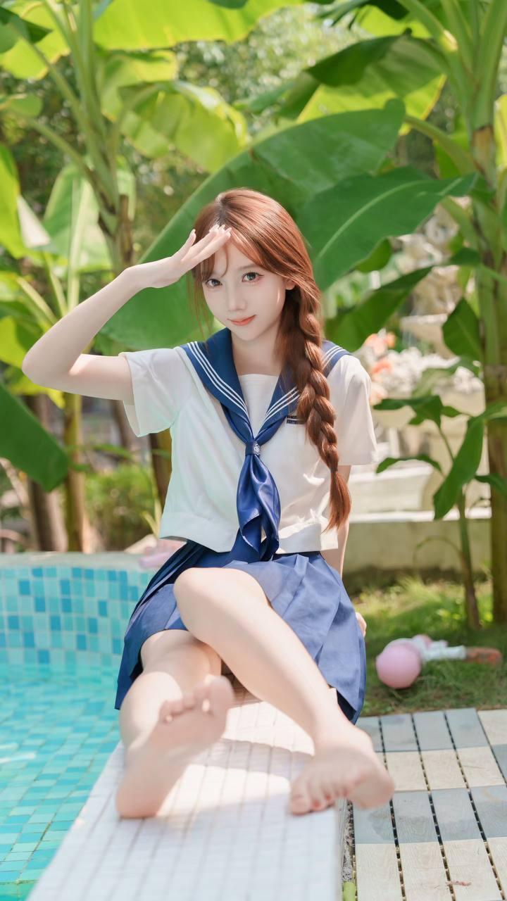 夏日少女在泳池边🌞💦👩‍🦰清透少女照 泳池甜照 少女