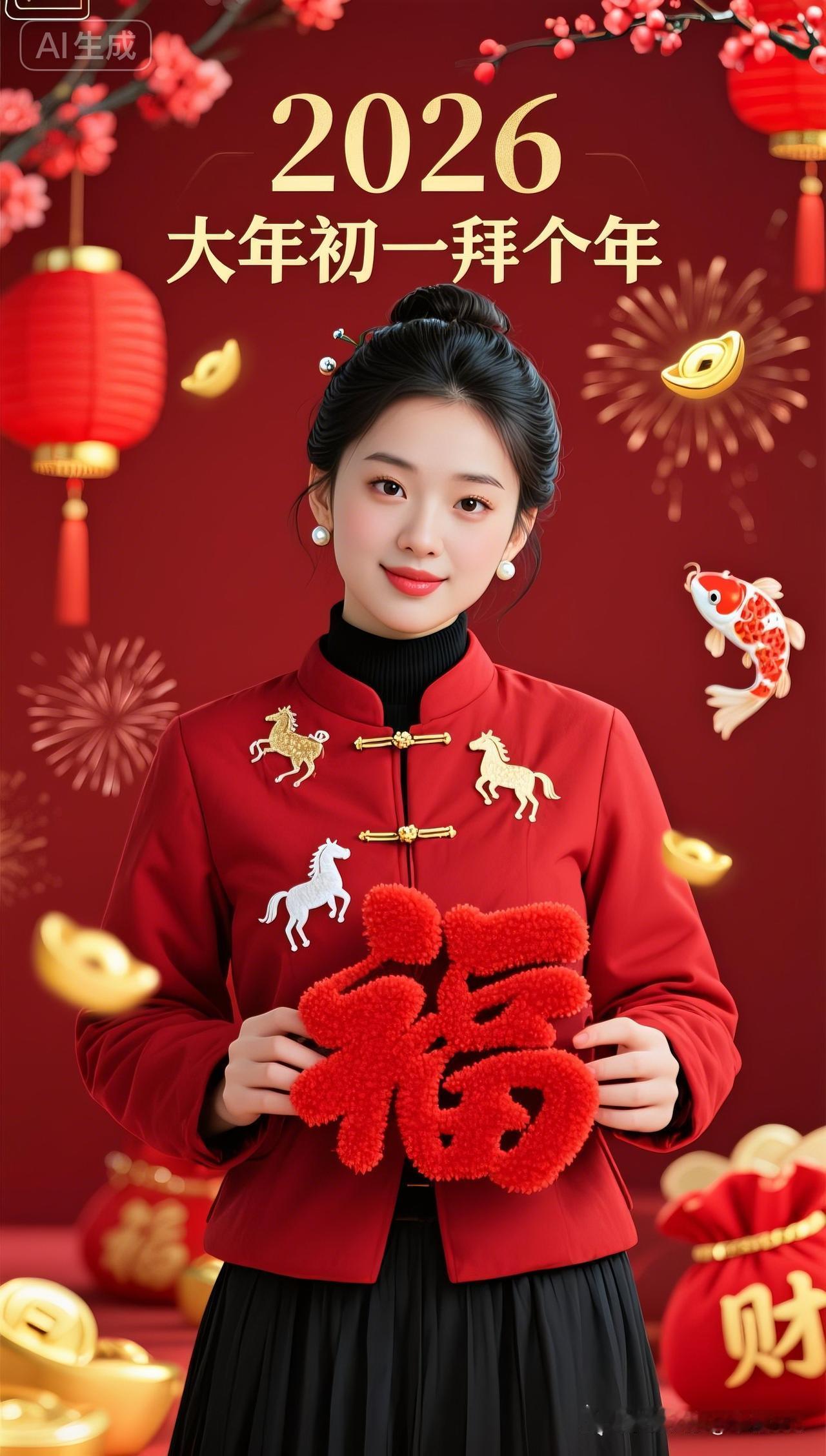 新年快乐！2026大年初一拜个年，福气满满！🎉💰🐱