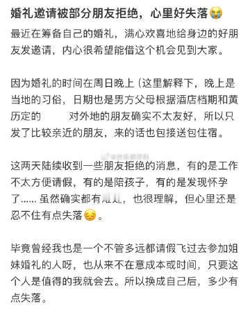 婚礼邀请被部分朋友拒绝，心里好失落[哆啦A梦害怕]  