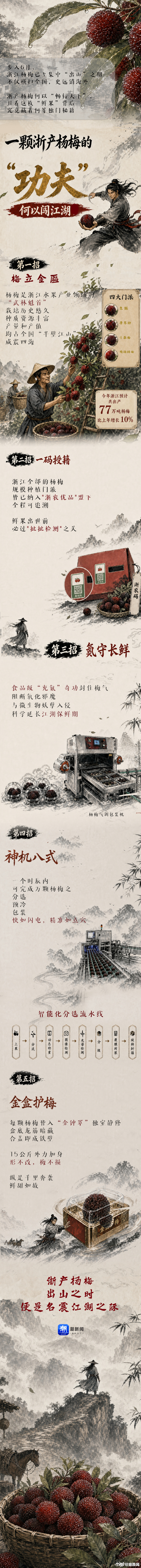 杨梅浙么鲜浙产杨梅的功夫何以闯江湖 AI创意长图：出山！且看一颗浙产杨梅的“功夫