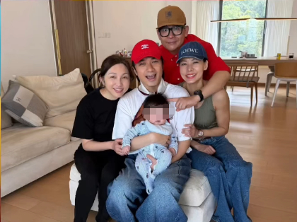 【古巨基57岁妻子产后状态】好幸福的一家~最近，雷颂德晒出与古巨基一家相聚的照片