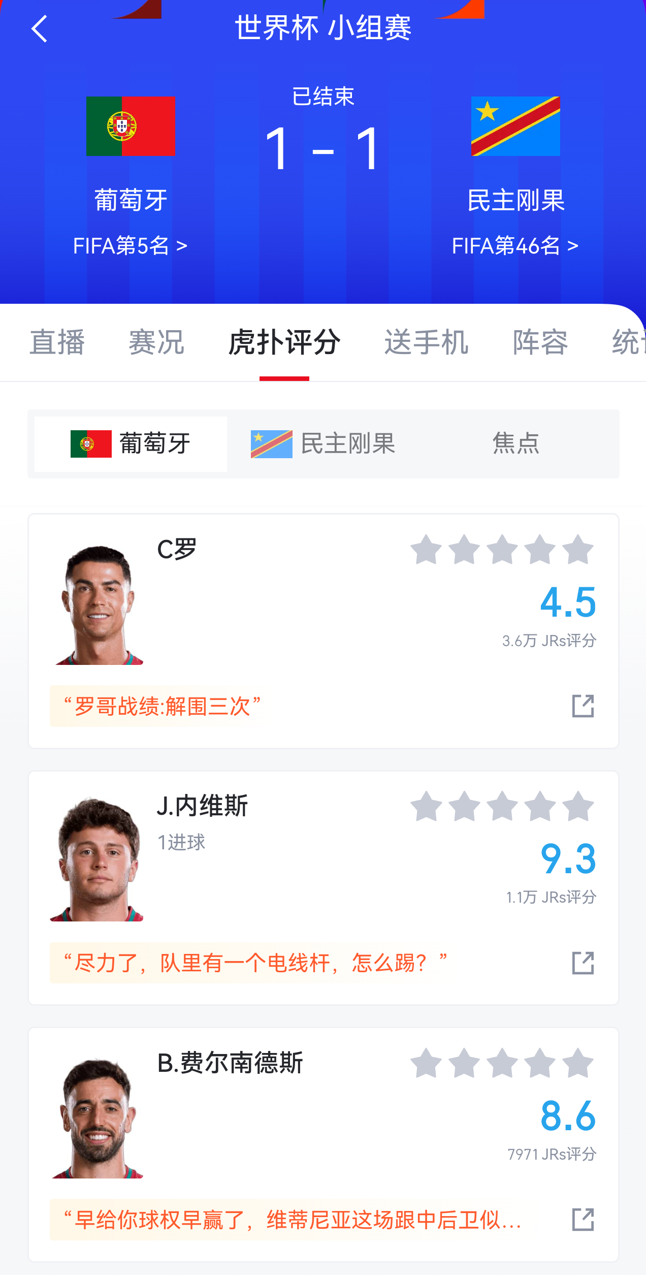 啊哈哈，双牙今年真是同病相怜呀～～葡萄牙也被踢平了，还是在开场领先一球的情况下被