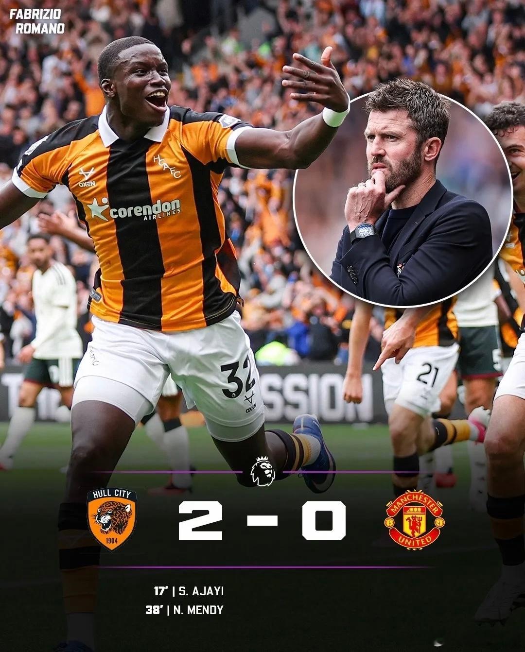 英超大冷门！曼联0-2升班马赫尔城 赫尔城双中卫破门曼联21脚射门无果赫尔城2比