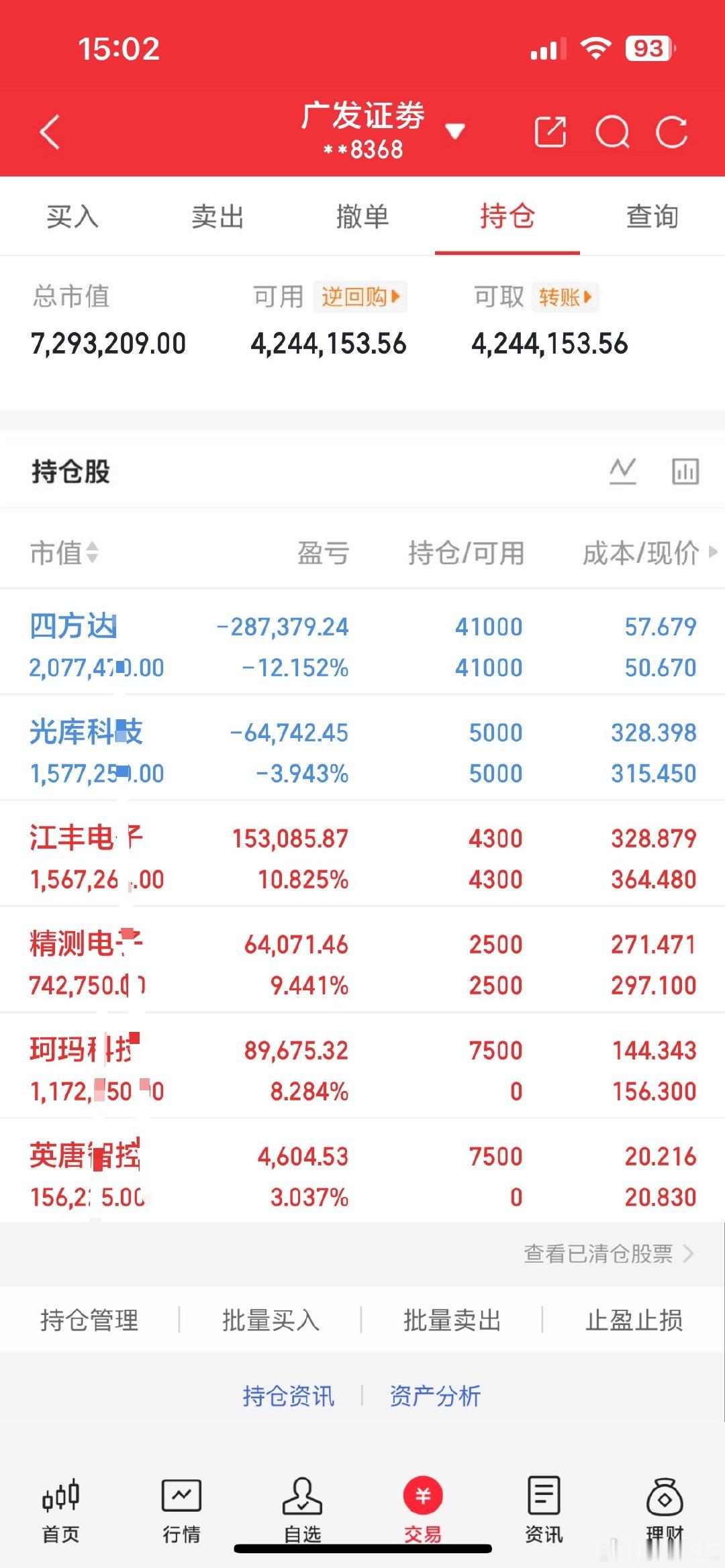 今日奇迹大反弹，回血日打卡几只半导体标的全线盈利，少数持仓小幅浮亏，静待轮动修复