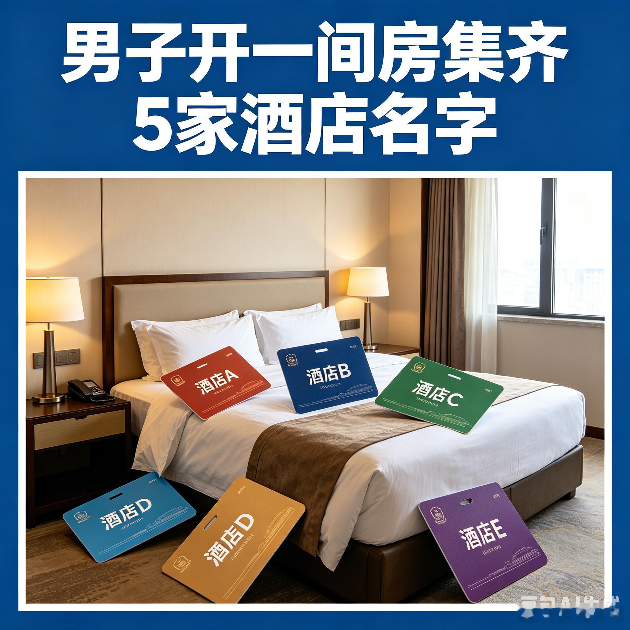 男子开一间房集齐5家酒店名字 近日，新疆乌鲁木齐一男子入住酒店时，竟在房间内集齐