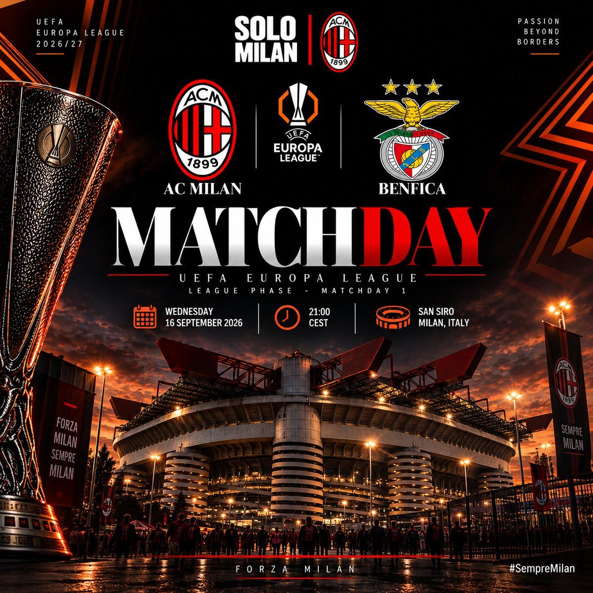 【预告】09-17-03:00 欧联杯 联赛阶段首轮🔴⚫ AC米兰vs本菲卡 