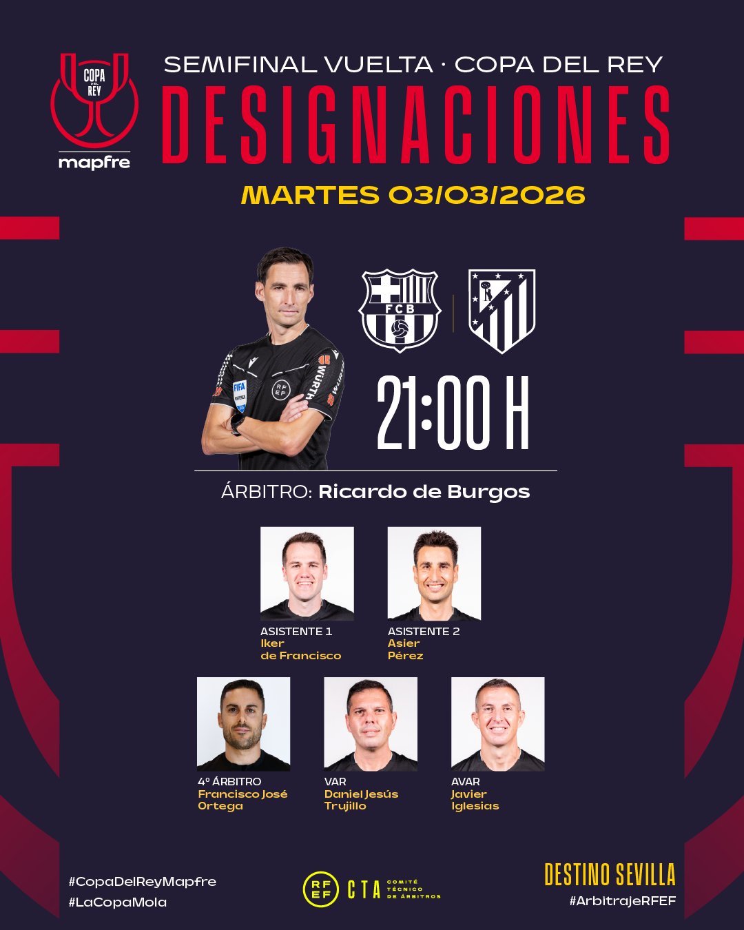 官方：德布尔戈斯执法巴萨VS马竞国王杯半决赛次回合的比赛🔥🔥🔥🔥🔥🔥