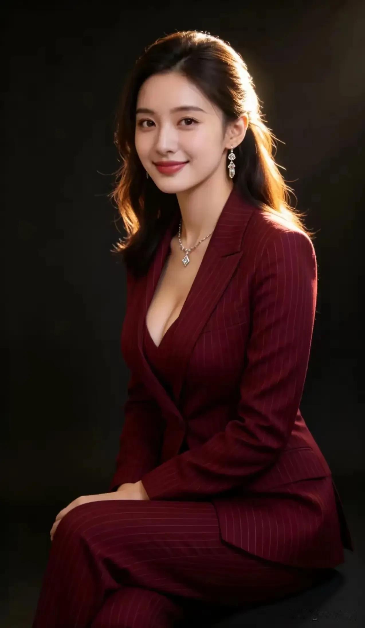 酒红西装，自带从容强大气场
